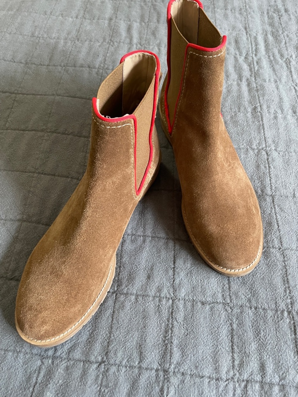Boden Women's Freda Chelsea Brown Suede Ankle Boots with Orense Red Trim